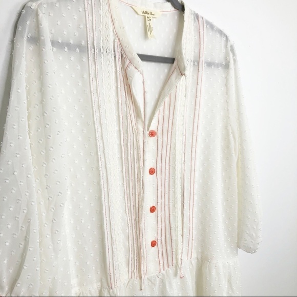 MATILDA Jane Ivory red trim tunic peasant blouse - Picture 3 of 8